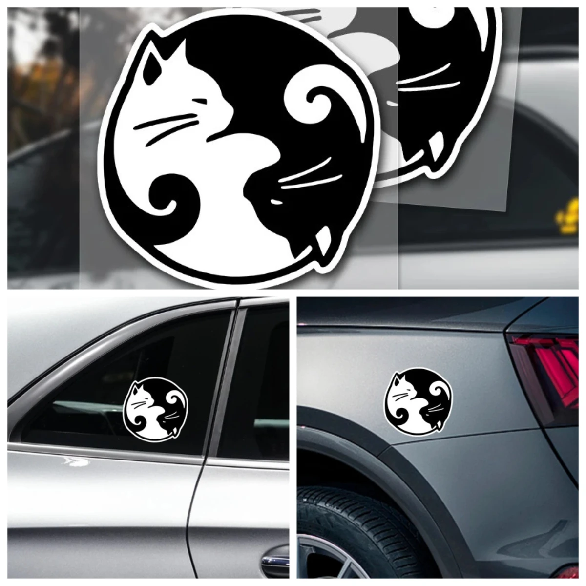 

Yin Yang Cat Car Sticker Vinyl Decal Waterproof Automotive Exterior Decor for Window Bumper Body Truck SUV Van