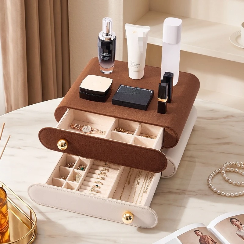 Leather Jewelry Storage Box Large Ring Storage Case Vintage Necklace Organizer Boxes Woman Drawer Earrings Organizer Cases
