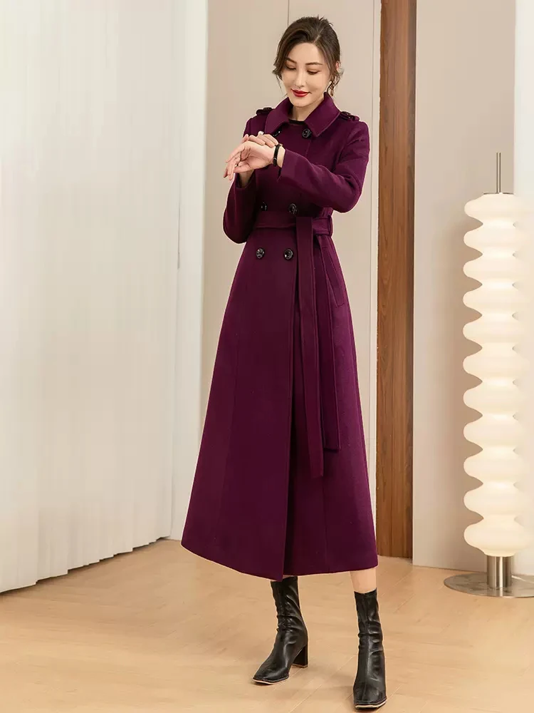 Imagem -06 - Cabolsa de lã Roxo Outono Inverno para Mulher Moda Cabolsa de lã com Gola Virada para Baixo e Peito Duplo Cabolsa Comprido Elegante Novo