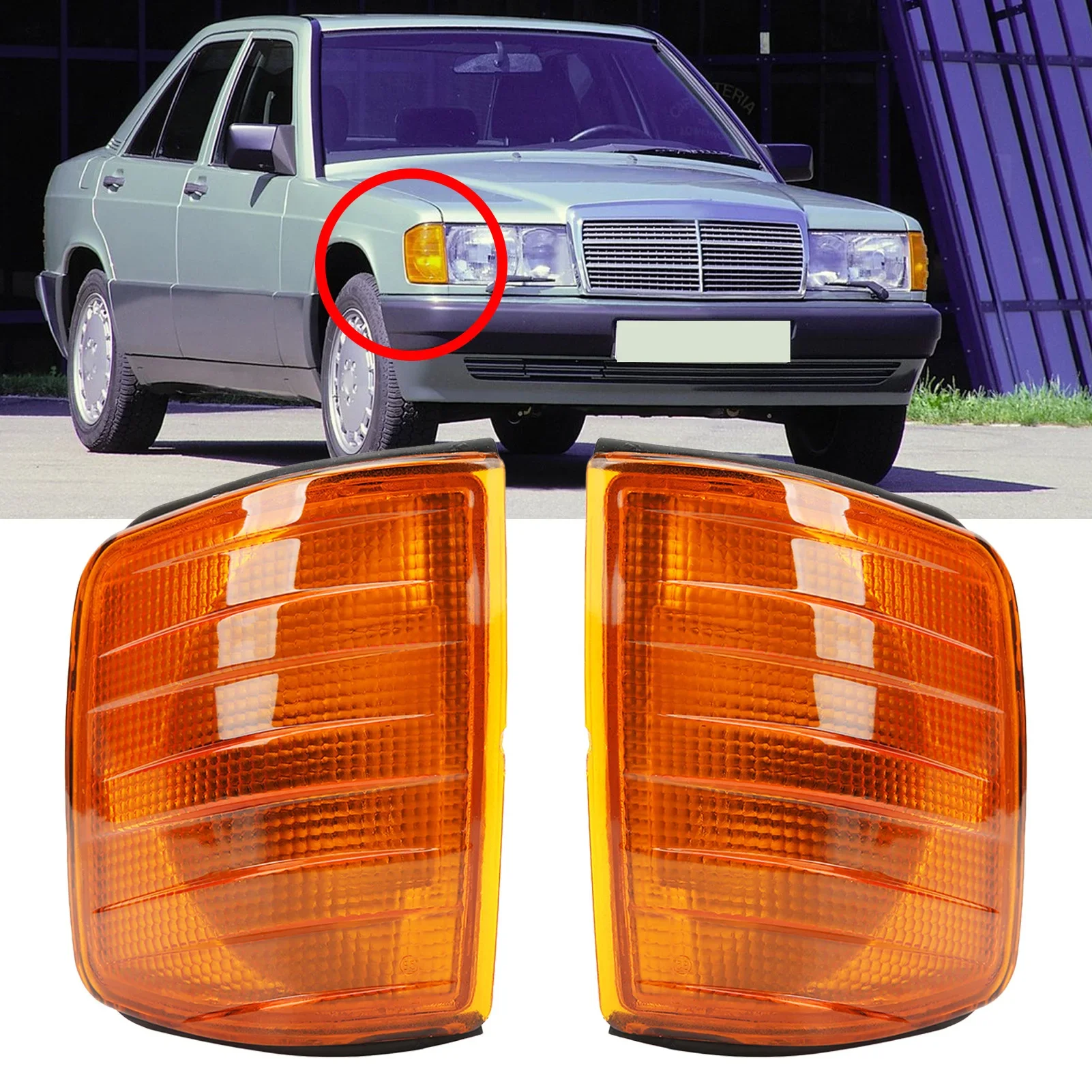 Front Turn Signal Corner Light Bright Light Shockproof Clear Visibility Fit For Mercedes-Benz 190 W201 1982‑1993 Left or Right