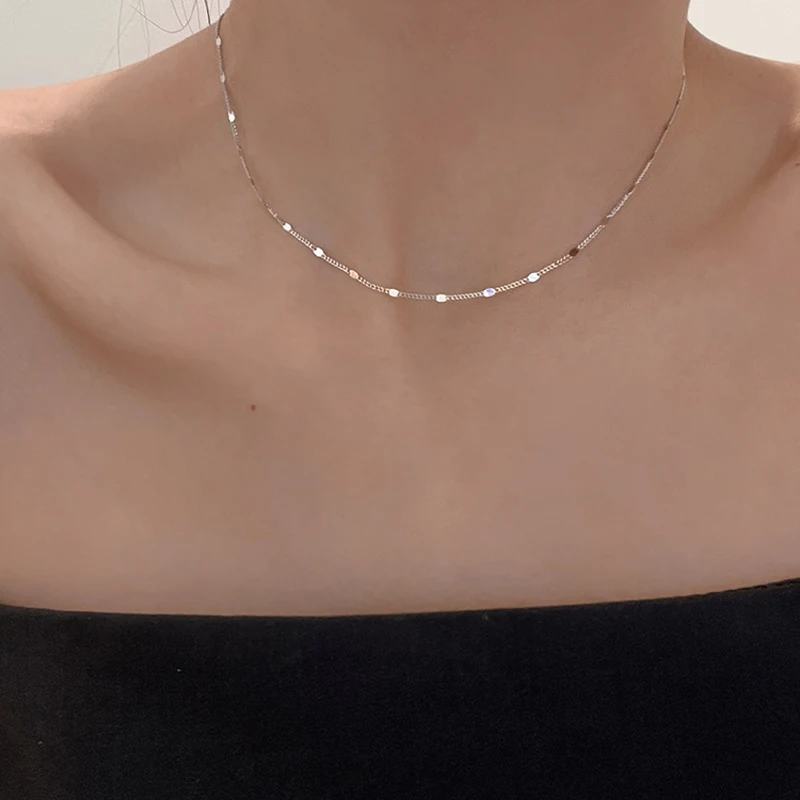 

VENTFILLE 925 Sterling Silver Bling Disc Shape Necklace For Women Round Clavicle Chain Girl Gift Jewelry Accessories