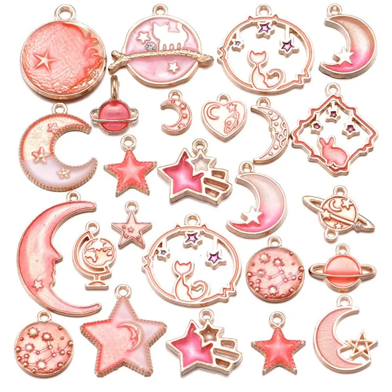 10pcs Assorted Enamel Cat Moon Star Celestial Charm Pendant DIY for Earrings Necklace Bracelet Jewelry Making Crafting