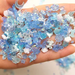 50pcs/Bag Mixed Blue Nail Charms Resin Moon Bow Rose Rose Flower Nail Art Decoration Charms for Y2K Design Manicure Accessories