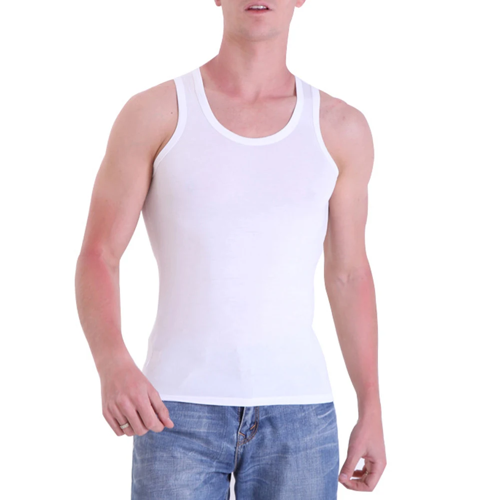 Tank Tops Mens T Shirt Fitness Gym L-3XL Muscle Sleeveless Slim Fit Solid Color Undershirt White Comfy Fashion