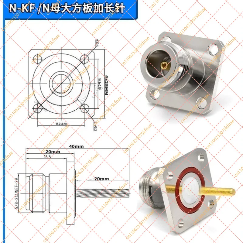 N Type Female Jack L16 with Large Square Flange - N-KFD 50 Ohm RF Coaxial Connector