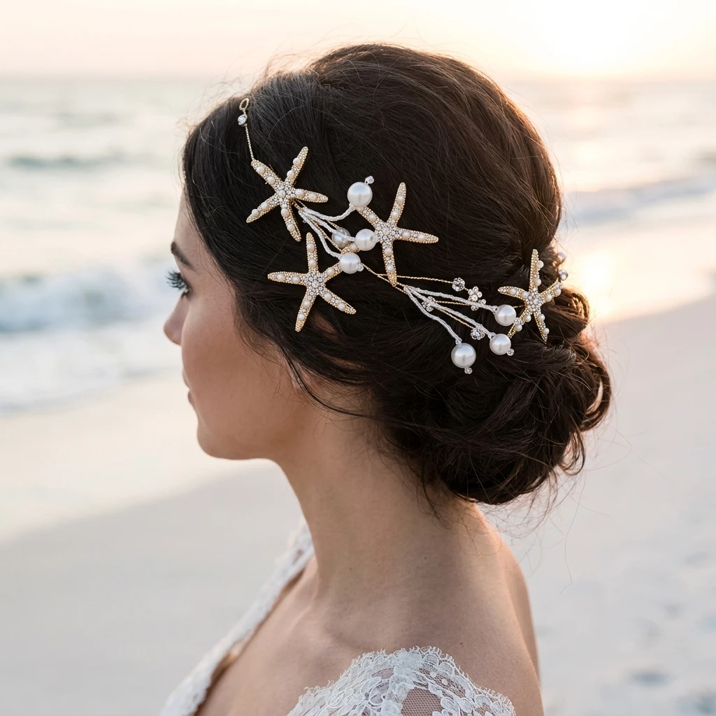 

Rhinestone Pearl Starfishes Bridal Headband For Wedding Party Handmade Alloy Hair Band Secure Non Slip Fit Lightweight Comfort