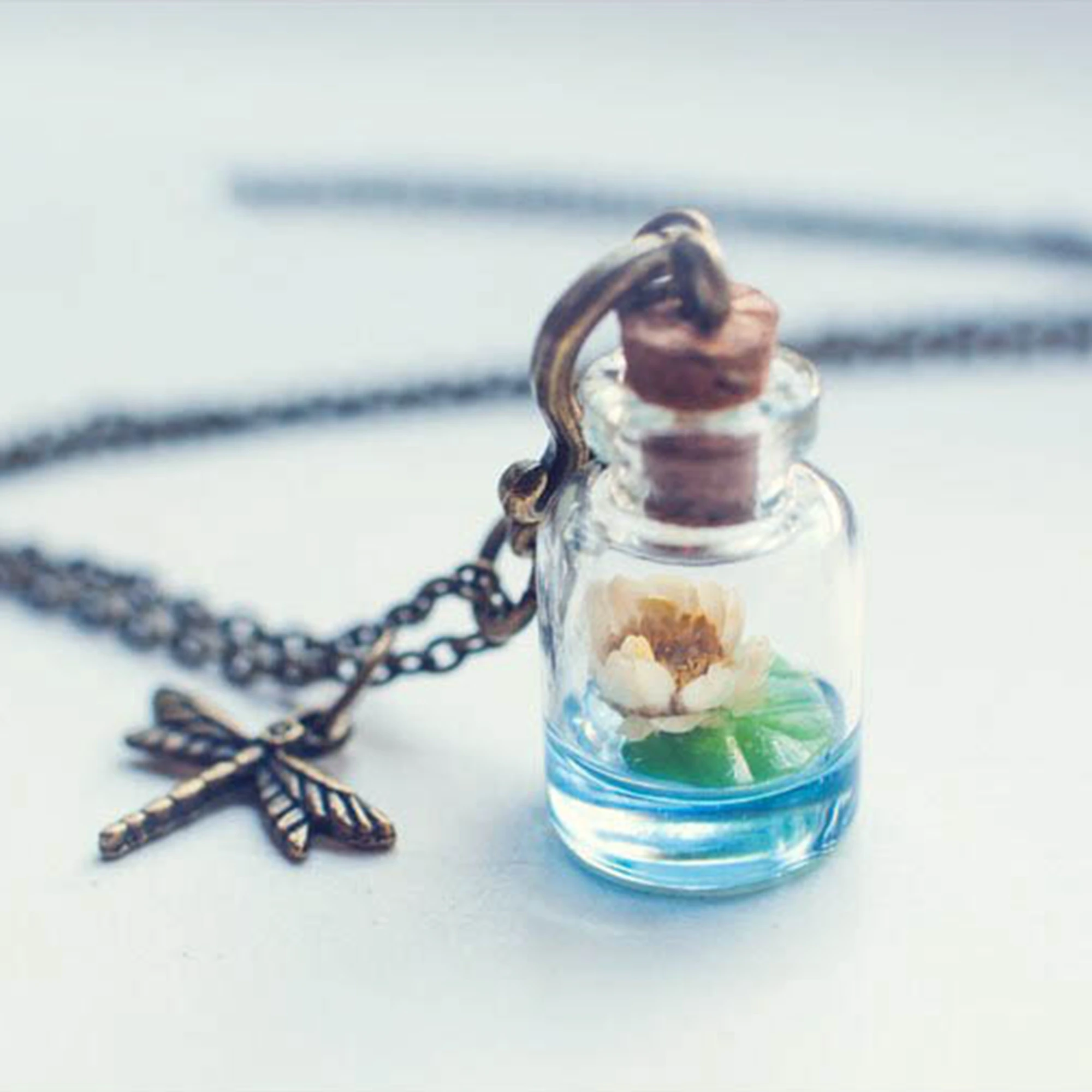 Lotus bottle necklace Real flower jewelry gift for her dried flower pendant Water lily necklace pendant Miniature terrarium