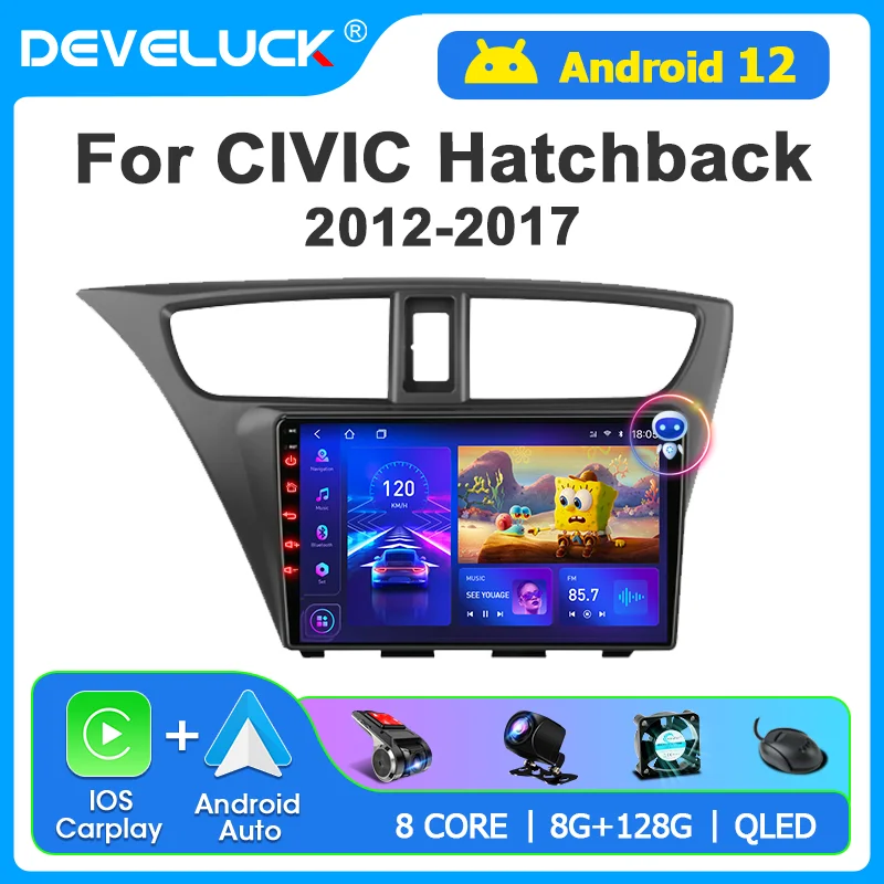 2 Din For Honda CIVIC Hatchback 2012-2017 4G Android 12 Car Stereo Radio Multimedia Video Player Navigation GPS Head Unit Wifi