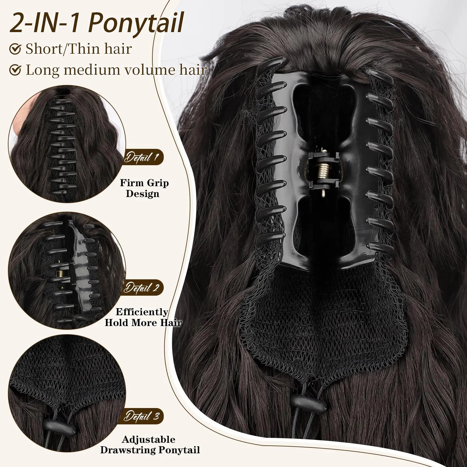 Claw Clip Ponytail Extensions Water Wave 100% Human Hair Clip In Pony Tails Hair Extensions 10\