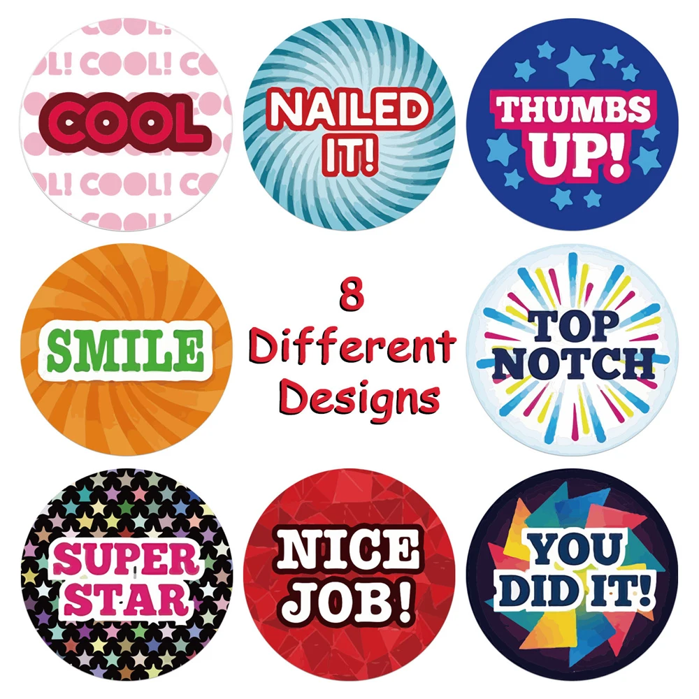 8 Designs Cute Stickers English Reward Sticker 100-500pcs/roll 1 inch for Encourage Children Girls Boys School Teacher Supplies