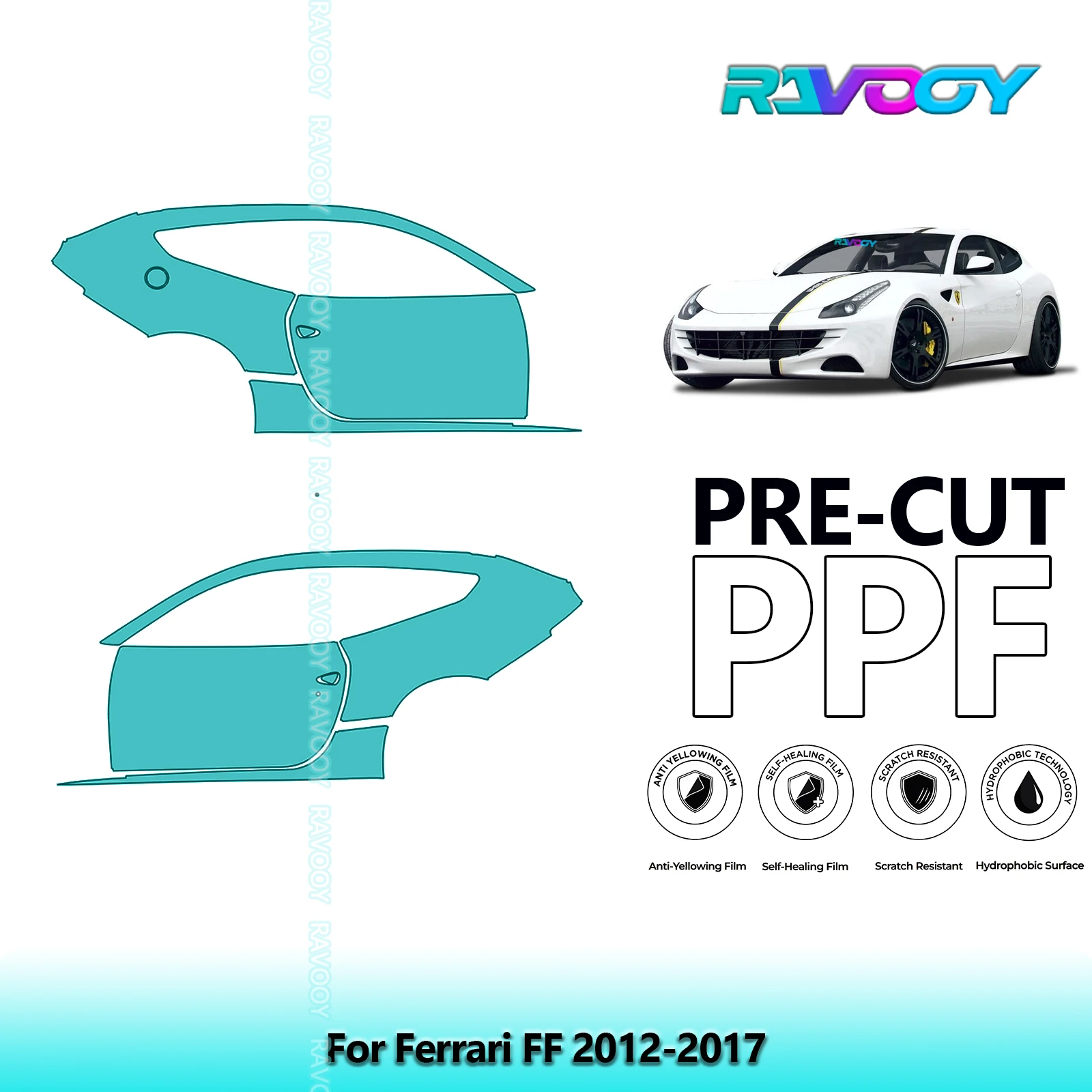 

For Ferrari FF 2012-2017 8.5mil Clear Matte Pre-Cut PPF Door & A/B Pillar Kit TPU Paint Protection Film Set