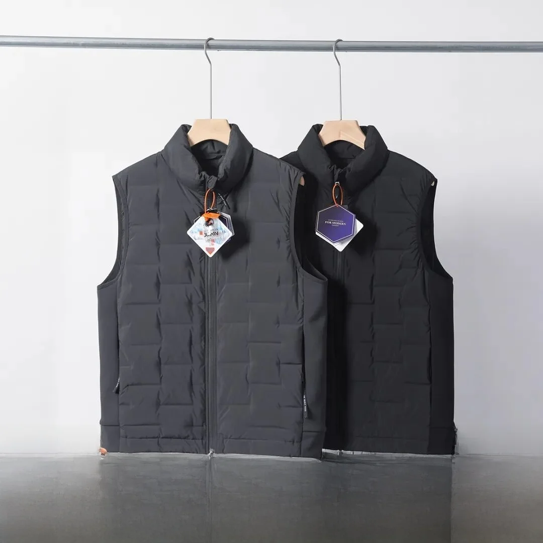 

High Quali Men's down Vest Jaet Warm Stand Collar Du Feather Quilted Zipper Closure Color Youth Faion Winter Ou...