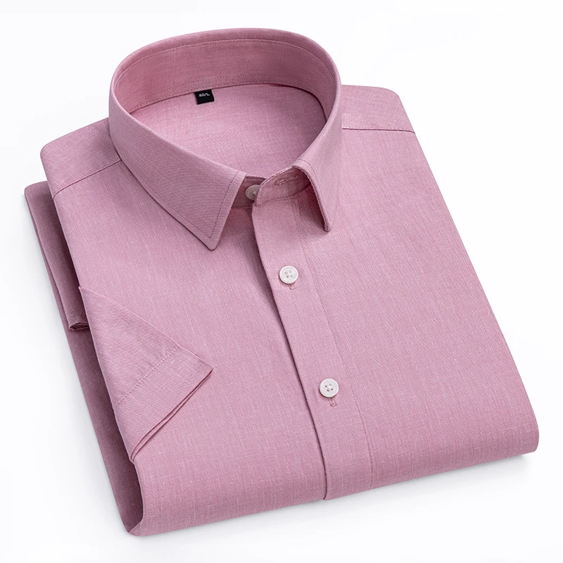

Men's Flax Short Sleeve Casual Shirts Solid Color Regular Fit Turn Down Collar Classic Man Top Clothing Summer Smart Dress Shirt