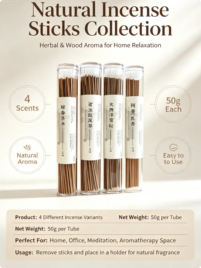 Natural Incense Sticks Collection Natural Incense Sticks | 4 Scents CollectionPremium Herbal Incense for Home, Office