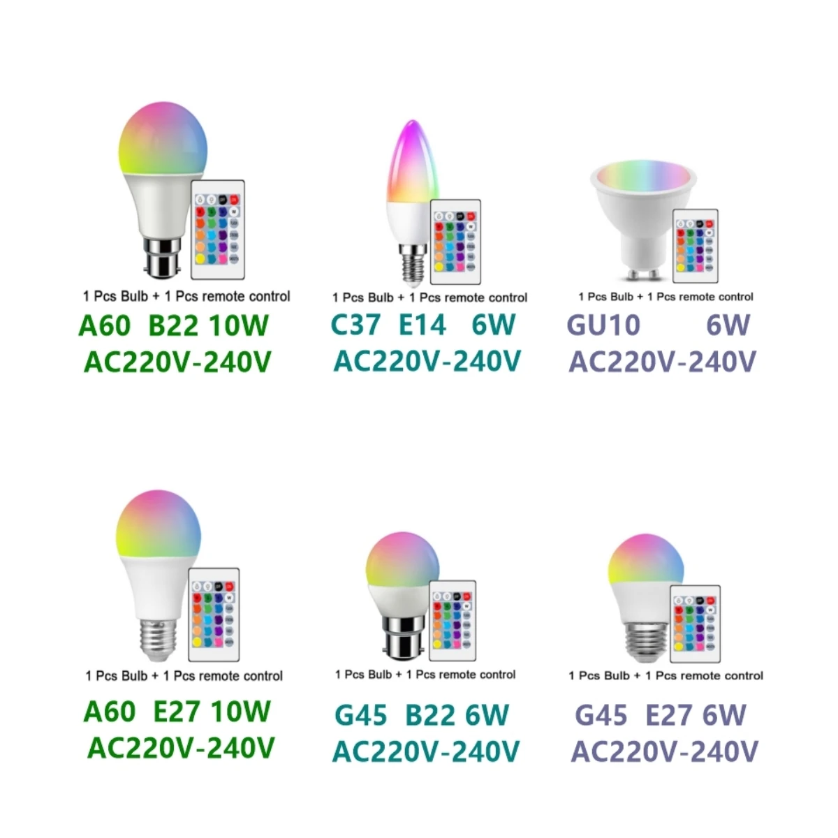 Imagem -05 - Inteligente Rgbw Lâmpada Led com Controle Remoto Infravermelho Luz de Cor Branca Escurecimento Cor Gu10 E27 E14 24 Key ac 110v 230v 6w 10w 110 Peças