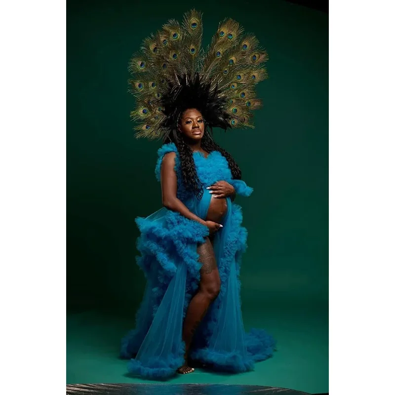 

Готовое к использованию тюлевое платье для беременных на бэби-шауэр - прозрачное, с пышными оборками, стильное свадебное белье-халат для фотосессии