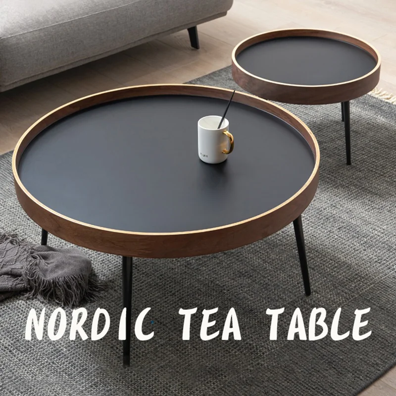 

Coffee Table Nordic Small Apartment Solid Wood Light Luxury Modern Minimalist Round Living Room Black Walnut Combination