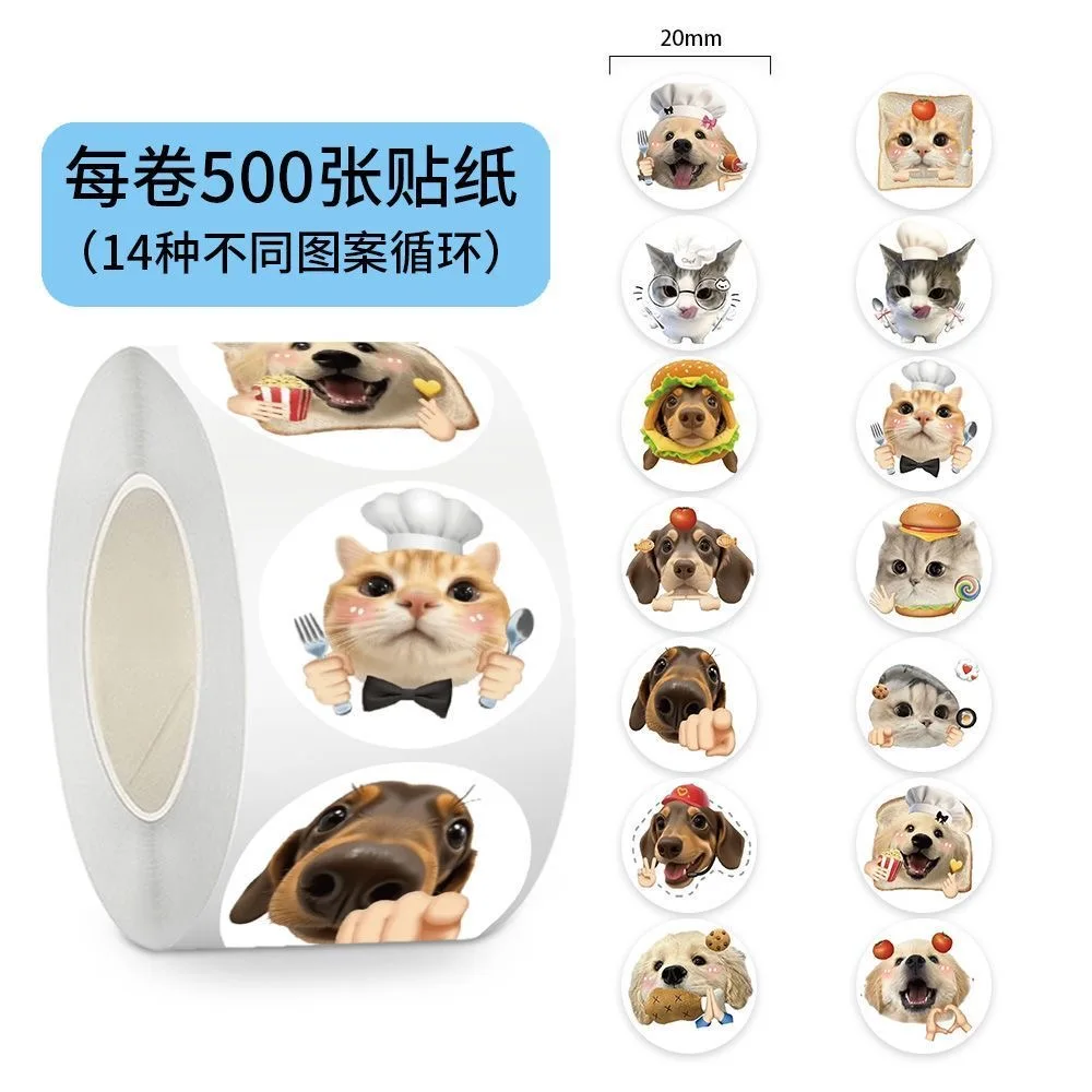 500 Stück/Rolle Niedliche Katzen- und Hunde-Cartoon-Aufkleber DIY Skateboard Laptop Gitarre Handy Auto Siegel-Etiketten Dekoration