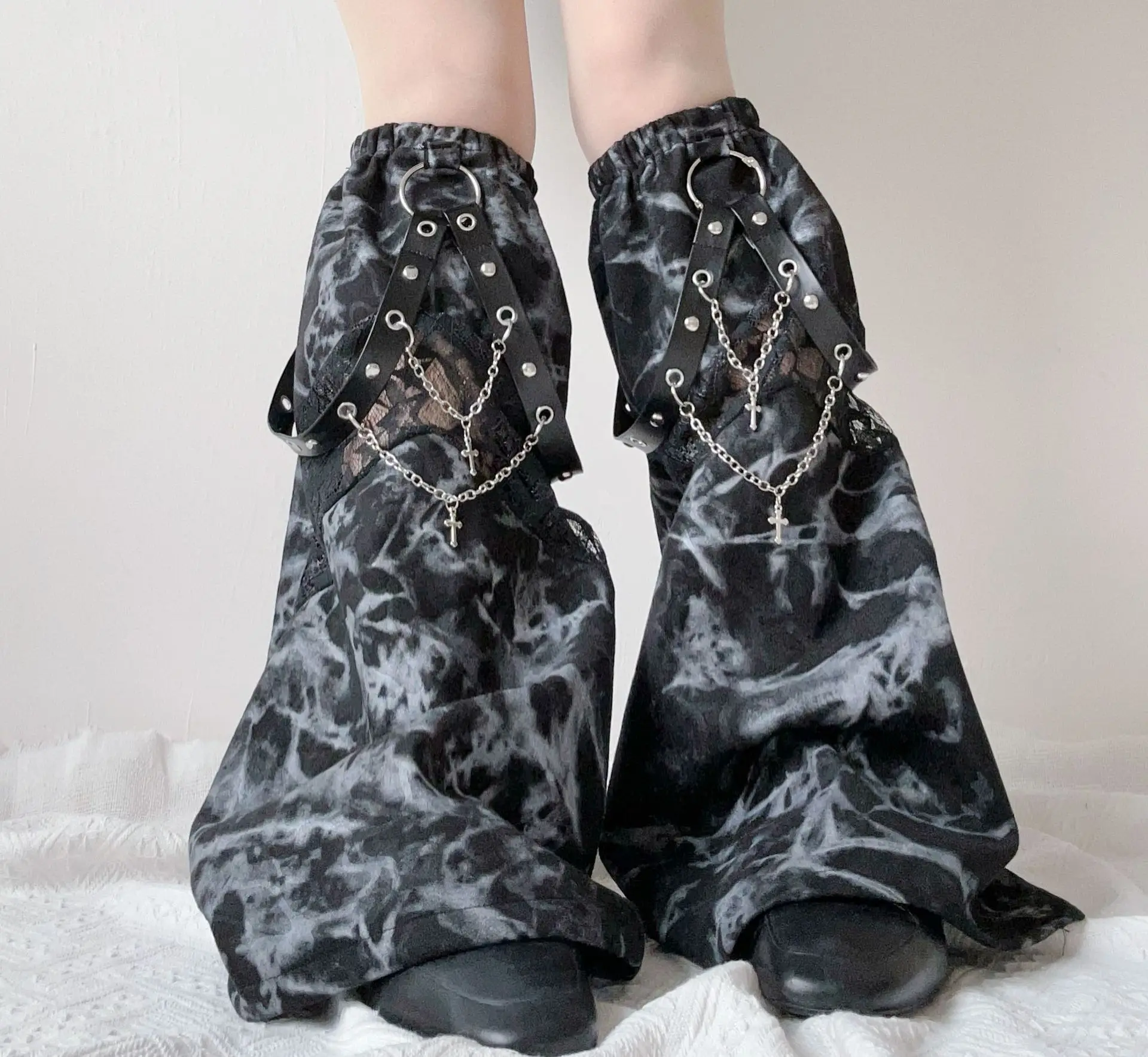 New Japanese Y2K Spice Girl Subculture Chain Punk Gradient Leggings Personality Dark Rock Tie-dye Leg Mid-calf Socks Set