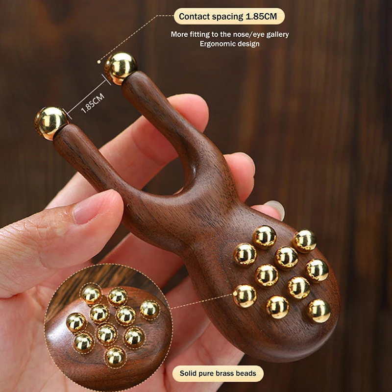 

1Pcs Wooden Nose Guasha Massage Tool Brass Bead Handheld Comb Antistatic For Face Nose Eye Relaxation Spot Meridians Acupoint