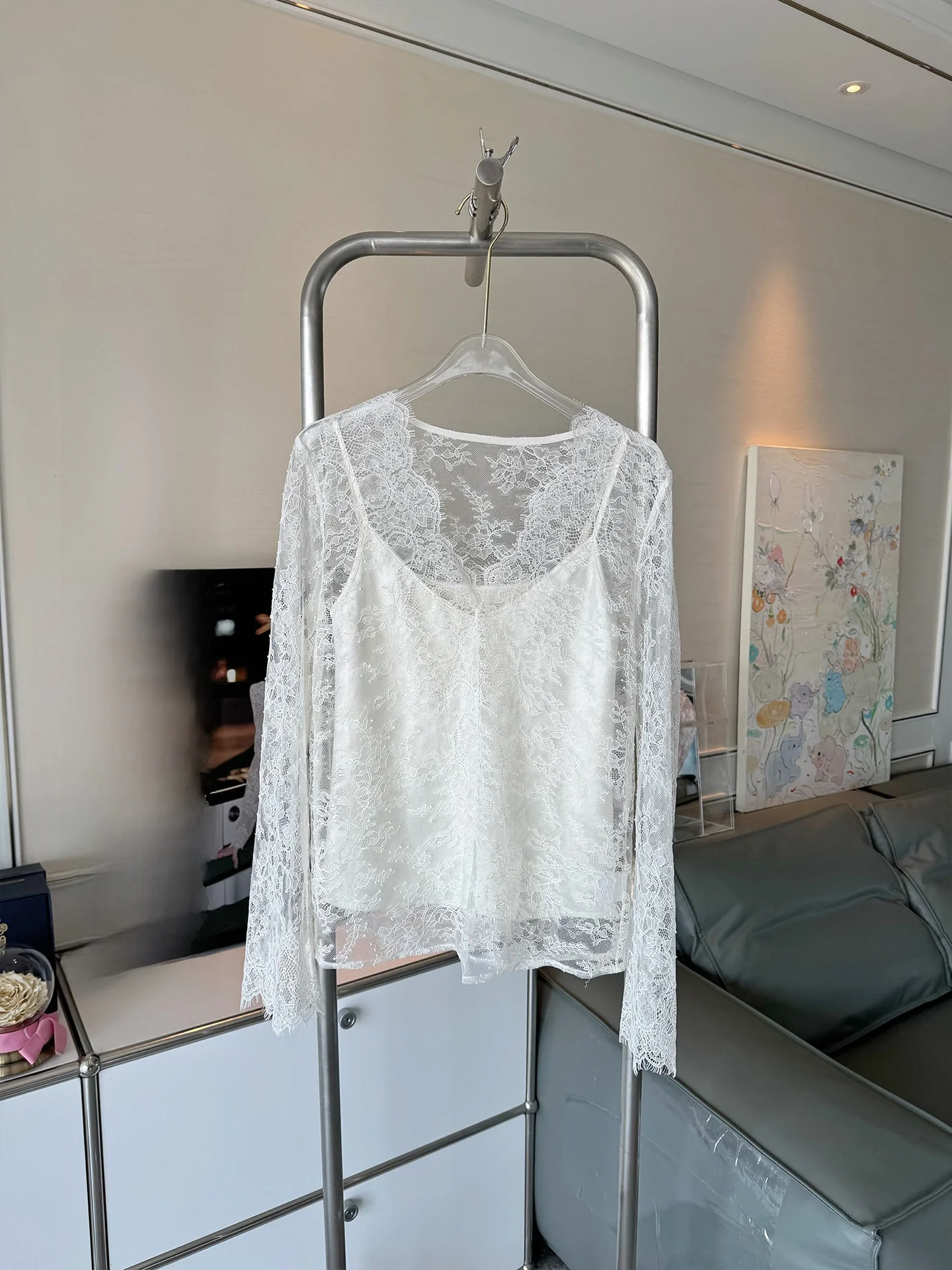 

Kun Total Women's Long Sve Lace irt Beige Base Layer Spring Cover up Design Casual Straight Cut Nylon Fiber Non-Stretch