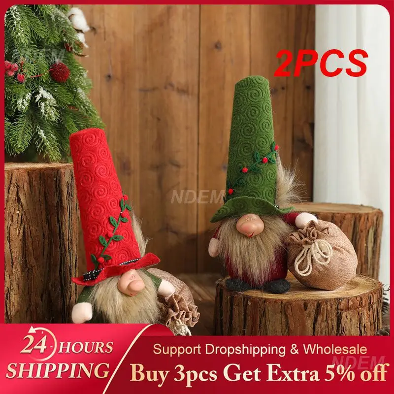 

2PCS Christmas Decorations Charming Christmas Atmosphere Bright Colors Holiday Decorations Knitted Hat Doll Holiday Decoration