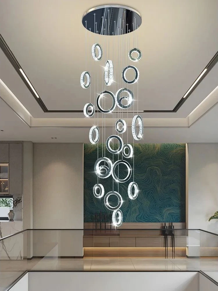 

2025 Modern Crystal Chandelier Stair Pendant Lamp Living Room Interior Lighting Chandeliers Unique Design Hanging Lights