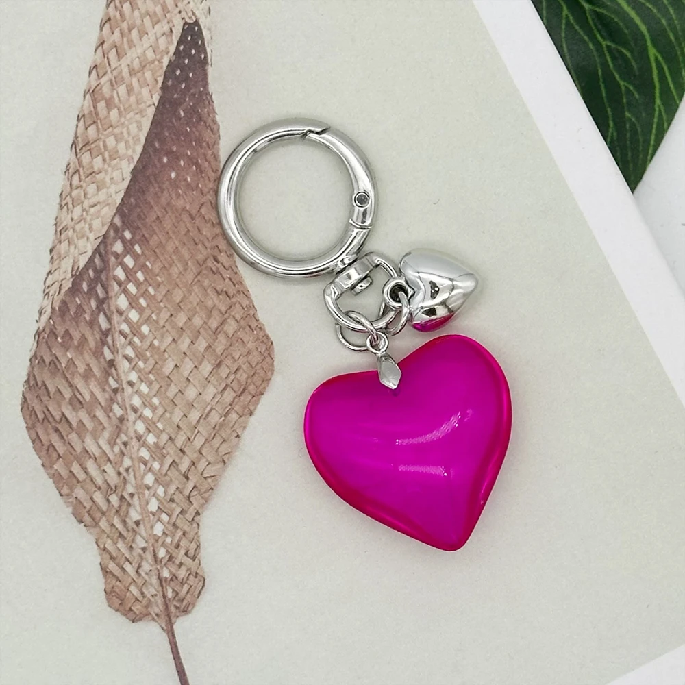 Y2K Black Transparent Puffy Heart Charms Keychain Grunge Fashion Bag Backpacks Hanging Ornament Car Key Chain for Women