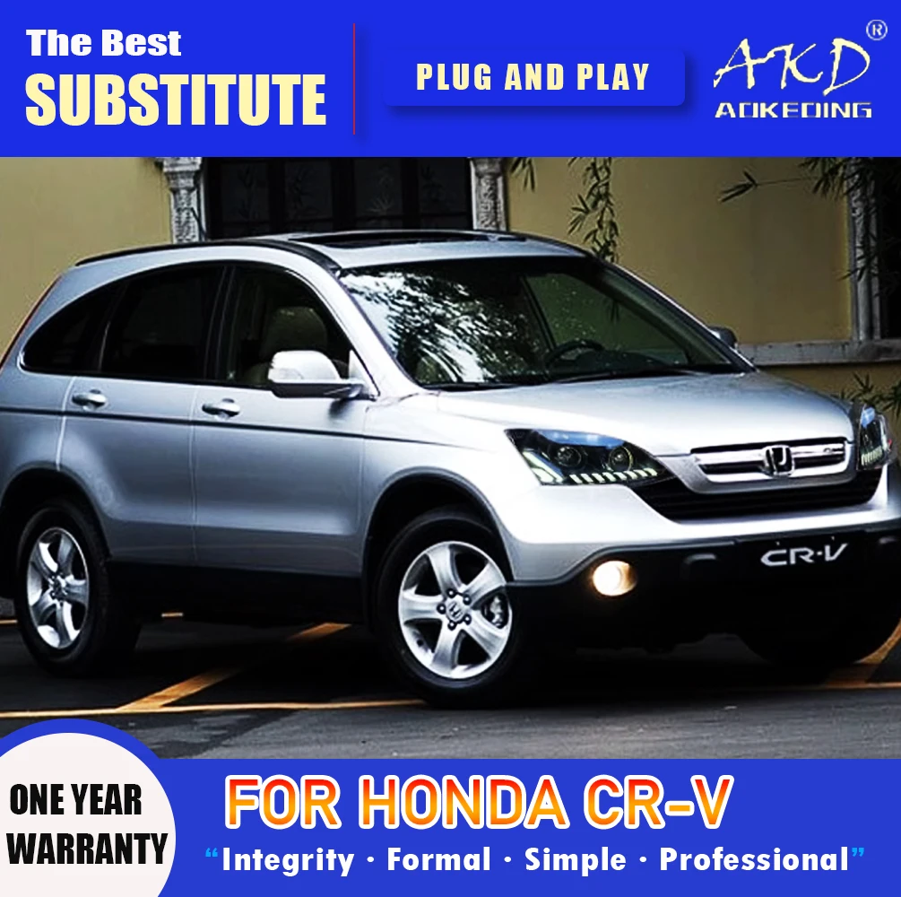 AKD Head Lamp for Honda CR-V LED Headlight 2007-2011 Headlights CRV DRL Turn Signal High Beam Angel Eye Projector Lens