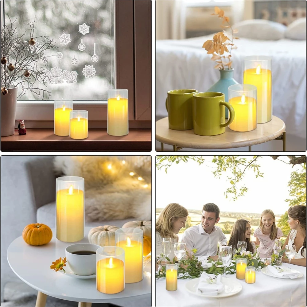 3 pçs/set velas led eletrônicas para casa led vela decoração vela de vidro conjunto completo temporizador controle remoto para o casamento natal