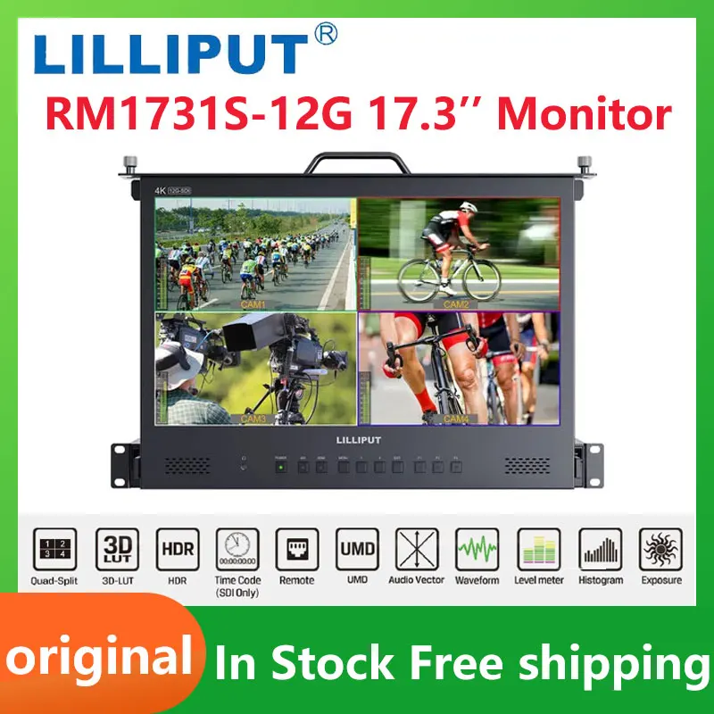 LILLIPUT RM1731S-12G 17.3 Inch 1920x1080 300cd/m² 4×12G-SDI 1RU Pull-out Rackmount Monitor Remote Control, HDR/3D-Lut