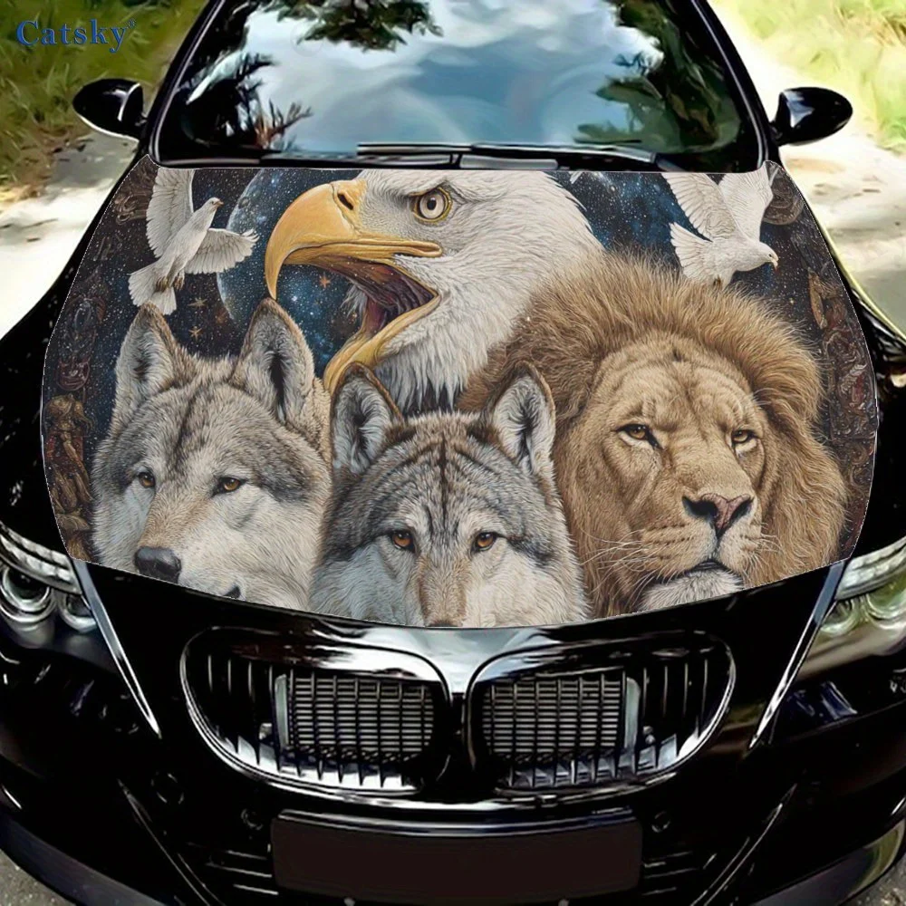 

Striking Eagle, Statuesque Lion and Cunning Wolves Car Hood Sticker, Personalized & Trendy Auto Art Decal, Self-adhesive Waterpr
