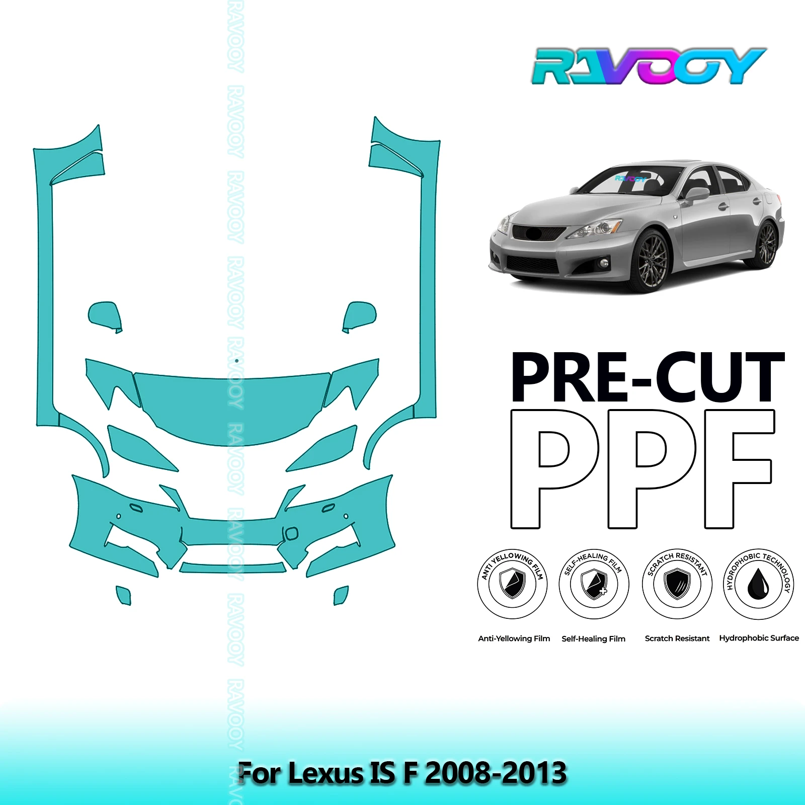 

8.5Mil Precut Paint Protection Film PPF Clear Bra Front Kit+Rockers For Lexus IS F 2008-2013