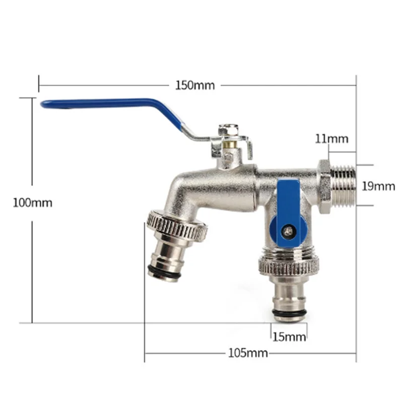Rubinetto da giardino in lega WORTHOWN Adattatore di ricambio per scarico dell'acqua a doppio controllo Rubinetto a doppio capezzolo con maniglia Facile accensione/spegnimento