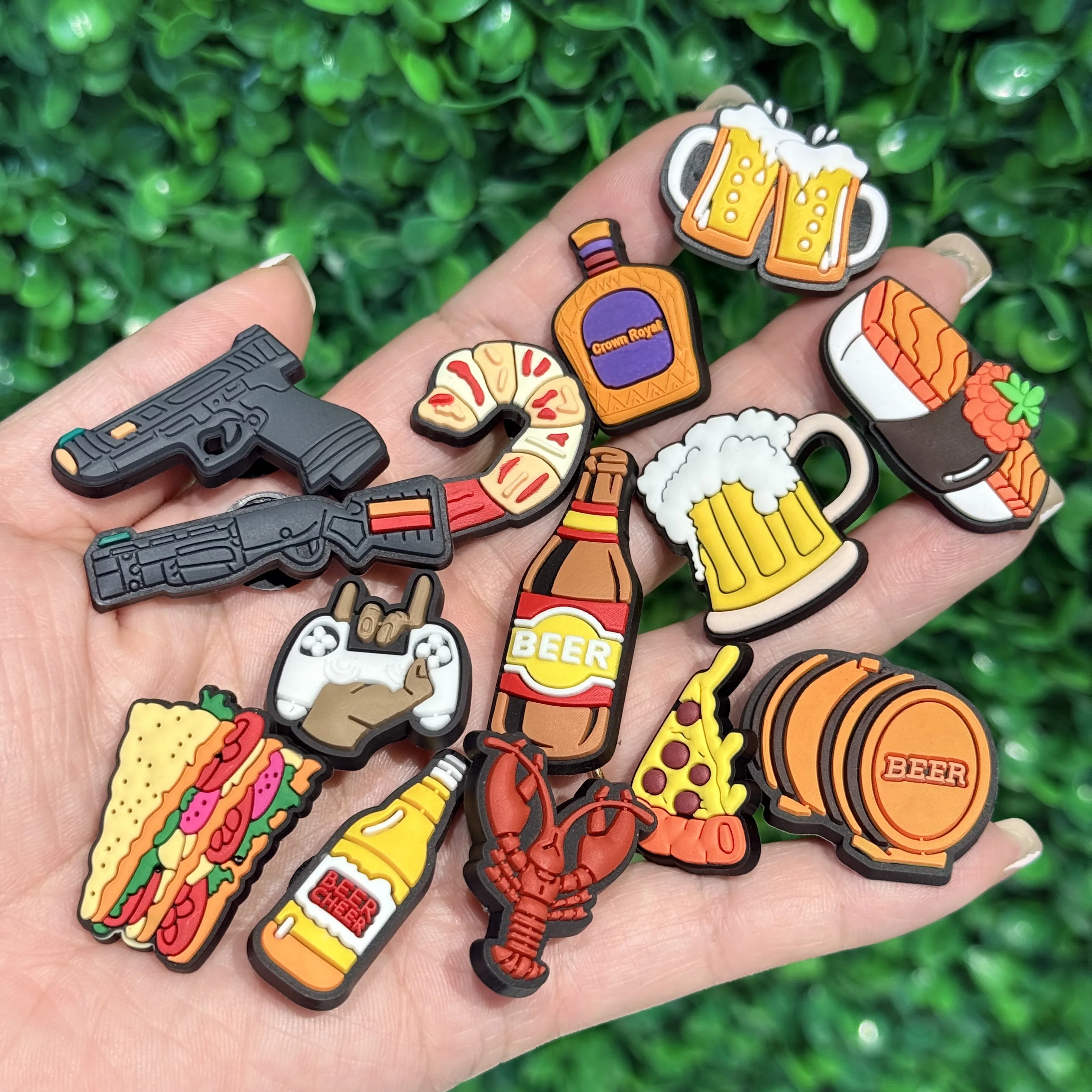 14-100Pcs Sushi Pizza Shrimp Mix Foods PVC Shoe Charms Beer Gun Sandal Buckle Ornaments Fit Adult Party Present