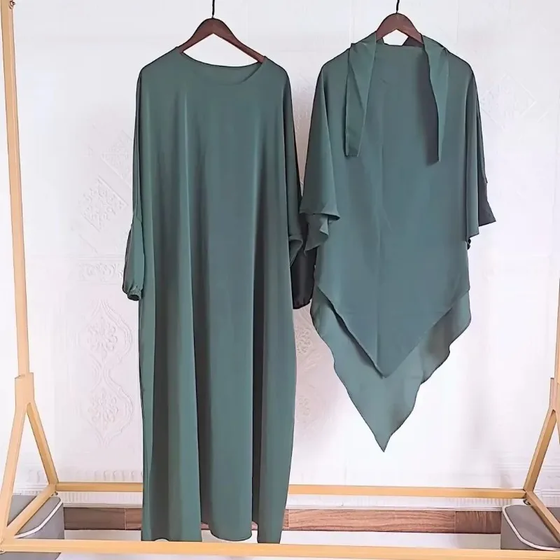 Abaya and Khimar Set Jilbab 2 Piece Ramadan Long Hijab Dress Muslim Prayer Clothes Jilbabs for Women Turkey Islamic Dubai Outfit