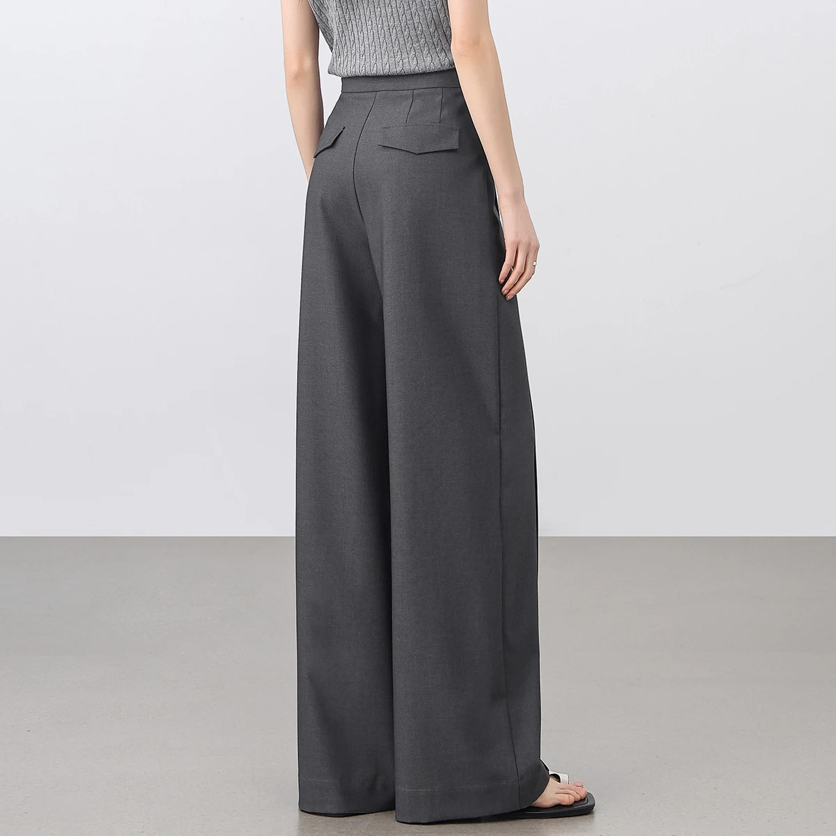 SENTUBILA 2025 Women's High Waist Wide Leg Pants Lip-Shaped Pocket Detail Office Women Trousers High Quality Clothing 152K80371