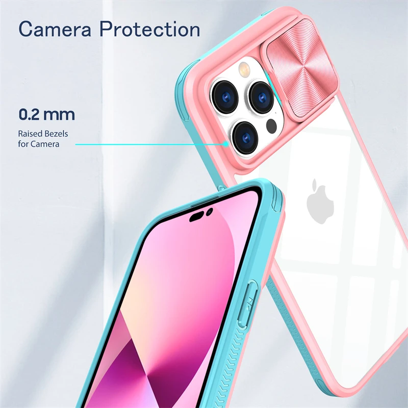 Slide Camera Lens Protection Case For iPhone 15 14 11 12 13 Pro XS Max XR 7 8 Plus SE Soft Bumper Shockproof Clear Hard PC Cover