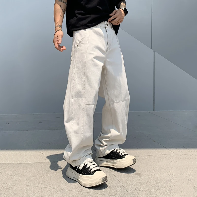 

BGC9350 Summer New Men's American Retro Jeans Solid Color Loose Trendy Wide-leg Versatile Scimitar Pants