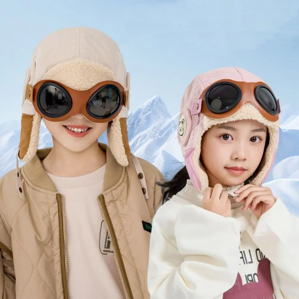 

Защита ушей, теплая детская плюшевая шапка-пилот, мягкая с очками, детская шапка-ушанка, утолщенная милая шапка Lei Feng для катания на лыжах