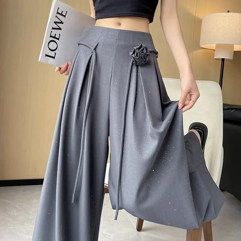 

Summer high waisted suit with wide leg pants for women 2024 new sequin pants legs, floor dragging pants skirt trend