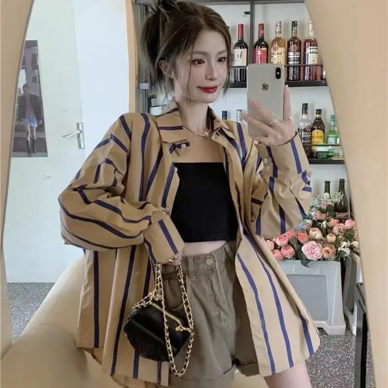 Shirts & Blouses For Women Striped Button Up Summer Loose Woman Top Full Long Sleeve Elegant Luxury 2024 Aesthetic Hot Economic