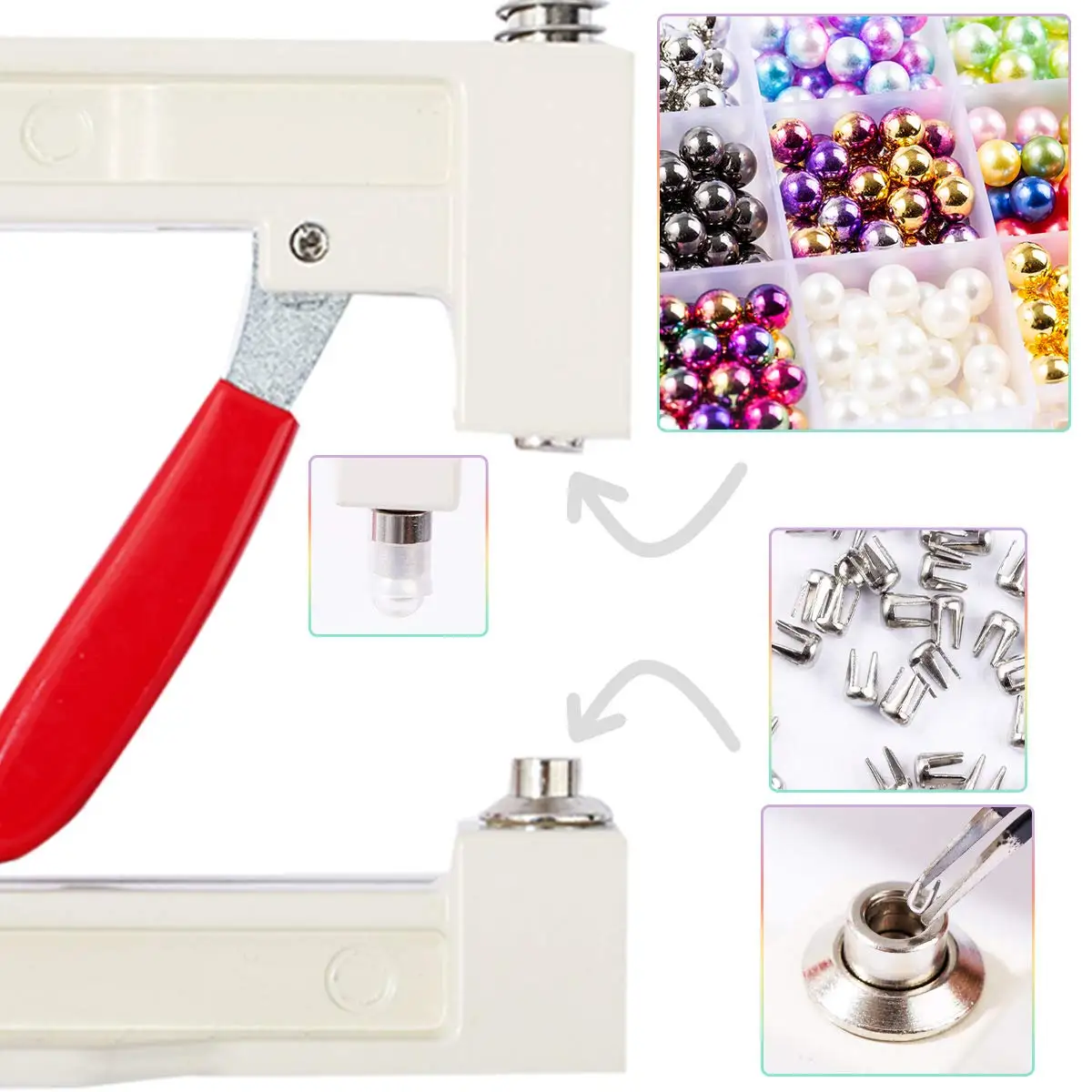 Pearl Setting Machine Tools/Manual Punching DIY Handmade Beads /Manual Pearl Machine Pearls Rivet Buttons for Hats/Shoes/Clothes