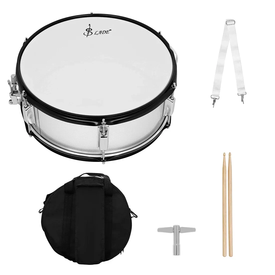 SLADE 5 Pcs Snare Drum 14 Inch Silver Metal Durable Wearable Percussion Instrument For Beginner Practice Playing Snare Drum Set