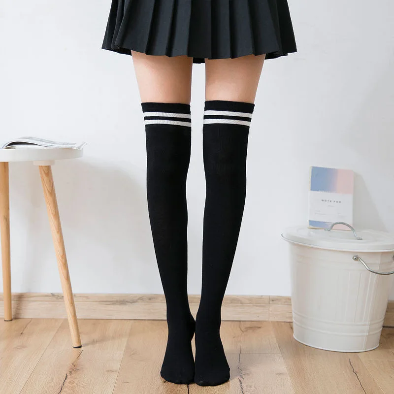 

SocksWomen's Stockings Korean Over-the-knee Socks Two Bars Striped Stockings Students Japanese Skateboard Football Women's Socks