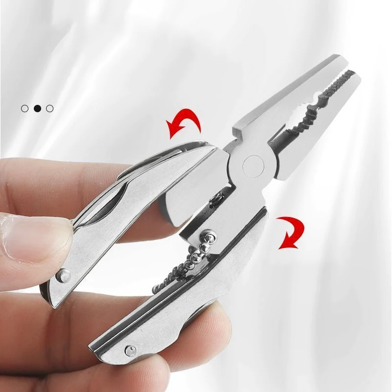 MuqiNush Pinza pieghevole tascabile 7 in 1 in acciaio inossidabile Strumento multiuso con portachiavi cacciavite Pesca da campeggio all'aperto