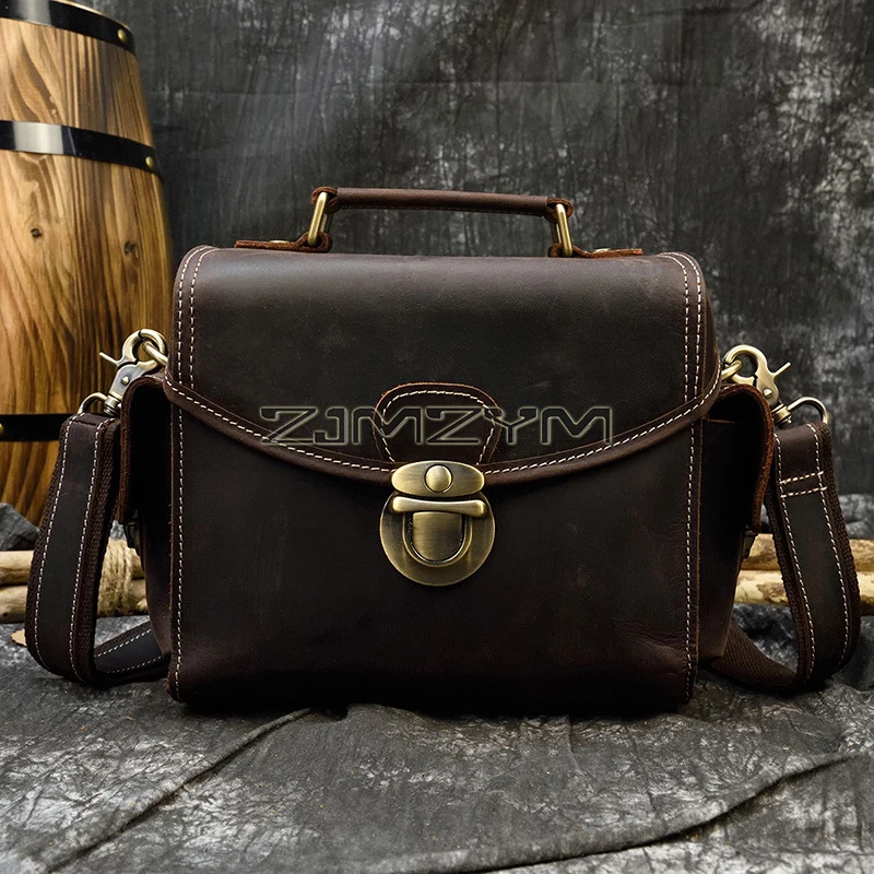Camera Bag, SLR DSLR Leather Camera Case, Vintage Camera Shoulder Messenger Bag Protective Case for Camera and Lens, Dark Brown