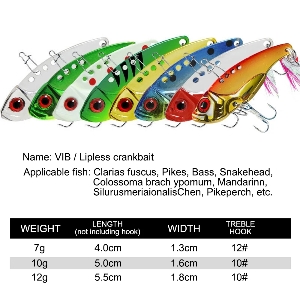 Goture 1Pcs Winter Metal VIB Spinner Spoon Fishing Lure 7g 10g 12g Jigs Vibration Artificial Bait Trout Bass Lure Pesca Tackle