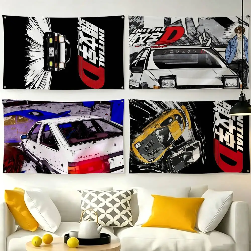 Hot Anime Initial D AE86  Flags for Bedrooms Home Decor Items Outdoor Decors Garage Decoration Flaga