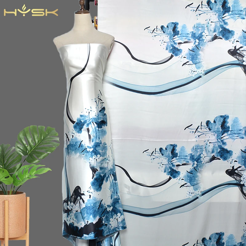 

100% Mulberry natural Silk Satin Fabrics Soft Charmeuse Cloth lotus Evening Meter floral print pattern suzhou for dress E2971